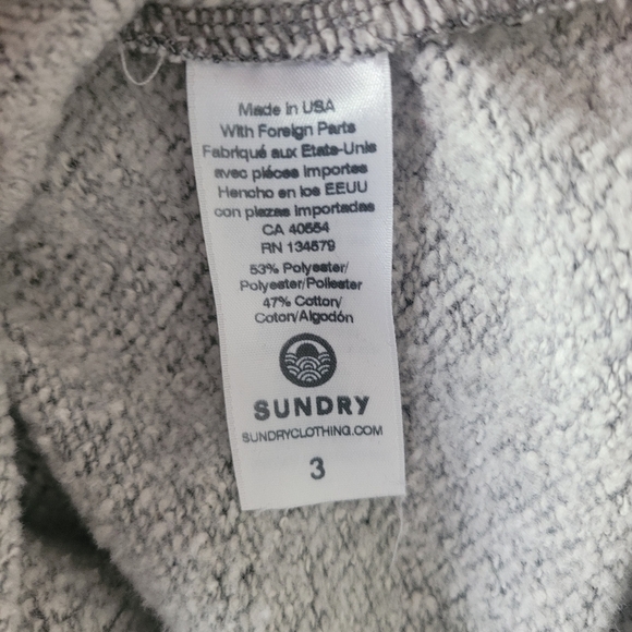 SUNDRY Varsity Stripes Hoodie Sweatshirt Size 3 Drawstring Gray Yellow Hooded - Picture 7 of 7